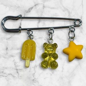 Yellow Charm Safety Pin Brooch